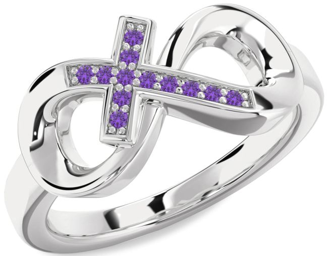 Amethyst Silver Infinity Cross Ring