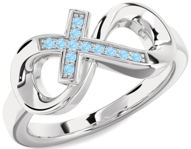 Aquamarine Silver Infinity Cross Ring