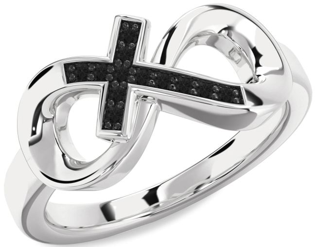 Black Diamond Silver Infinity Cross Ring