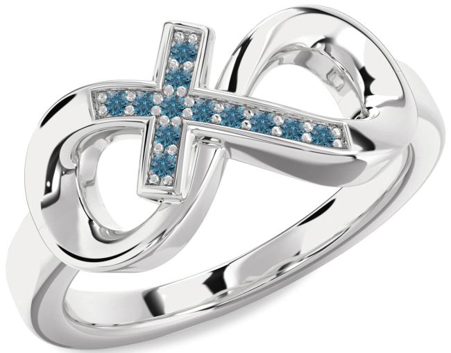 Blue Diamond Silver Infinity Cross Ring