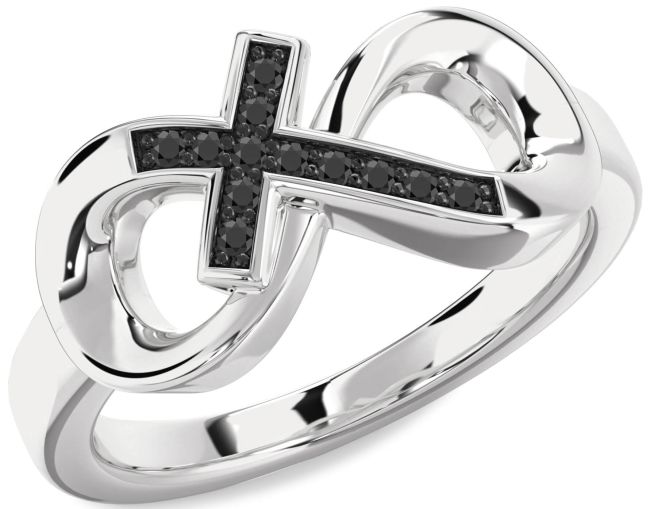 Black Onyx Silver Infinity Cross Ring