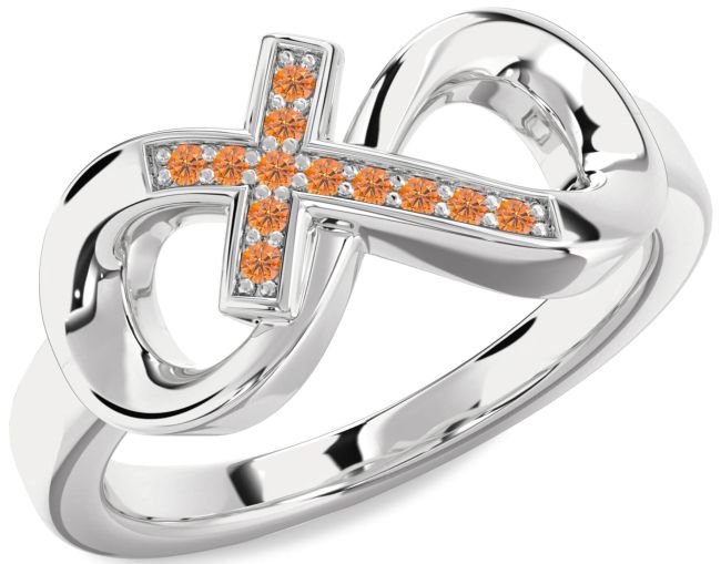 Citrine Silver Infinity Cross Ring