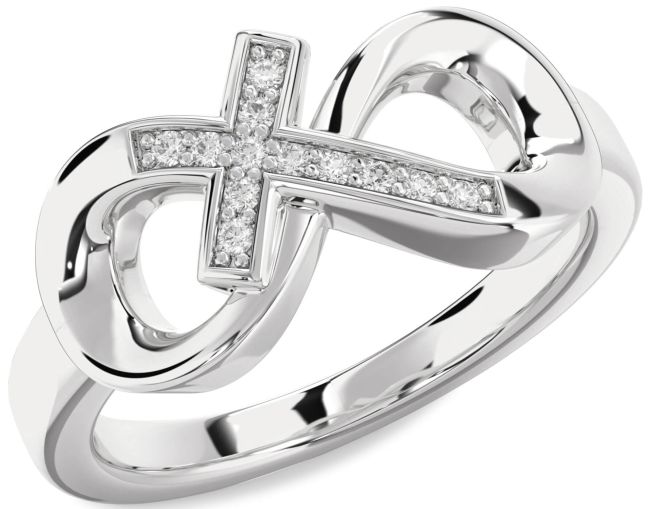 Lab Diamond Silver Infinity Cross Ring