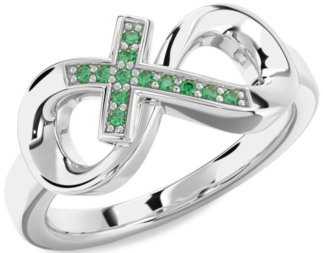 Emerald Platinum Infinity Cross Ring