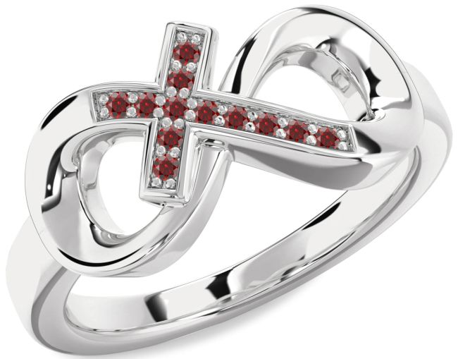 Garnet Platinum Infinity Cross Ring