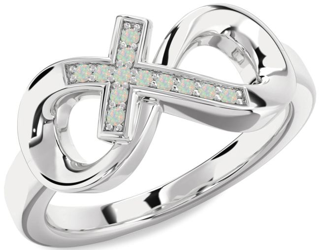 Opal Platinum Infinity Cross Ring