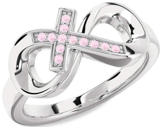 Rose Quartz Silver Infinity Cross Ring