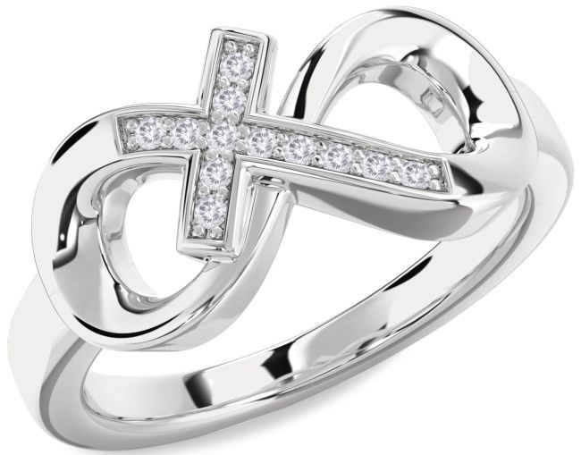 Salt & Pepper Diamond White Gold Infinity Cross Ring