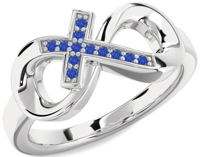 Blue Sapphire Silver Infinity Cross Ring