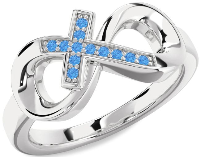 Swiss Blue Topaz Silver Infinity Cross Ring