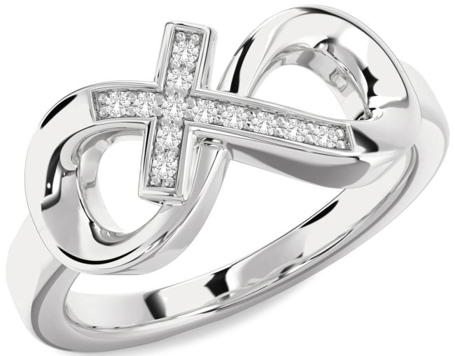 White Sapphire Silver Infinity Cross Ring