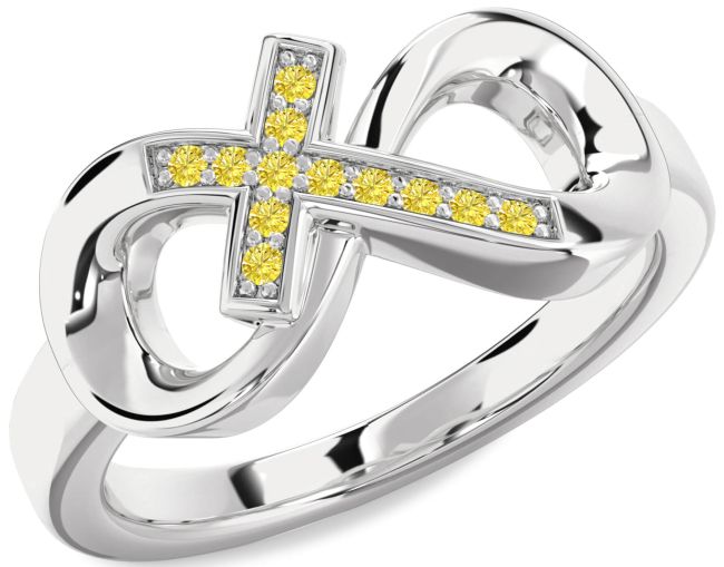 Yellow Diamond Silver Infinity Cross Ring