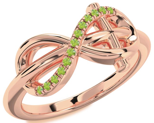 Peridot Rose Gold Infinity Cross Ring