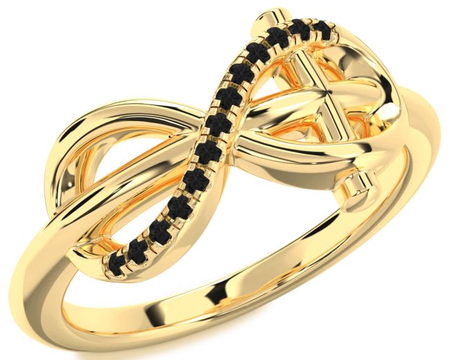 Black Diamond Gold Infinity Cross Ring