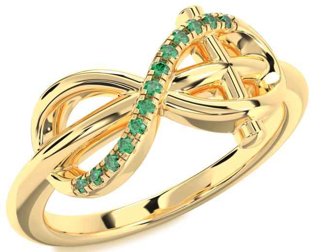 Emerald Gold Infinity Cross Ring