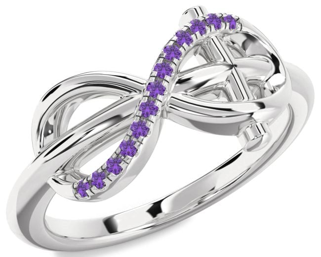 Amethyst Silver Infinity Cross Ring
