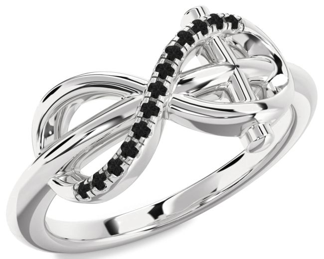 Black Diamond Silver Infinity Cross Ring