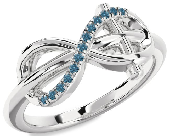 Blue Diamond Silver Infinity Cross Ring