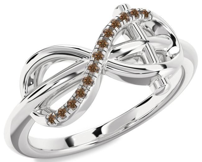 Chocolate Brown Diamond Silver Infinity Cross Ring