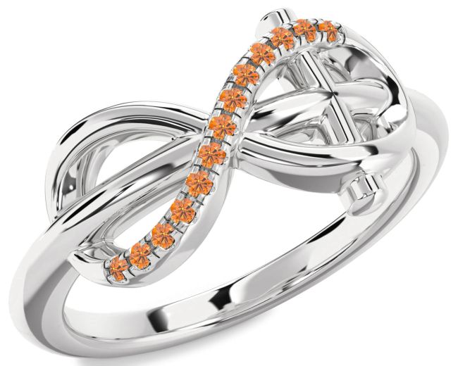 Citrine Silver Infinity Cross Ring