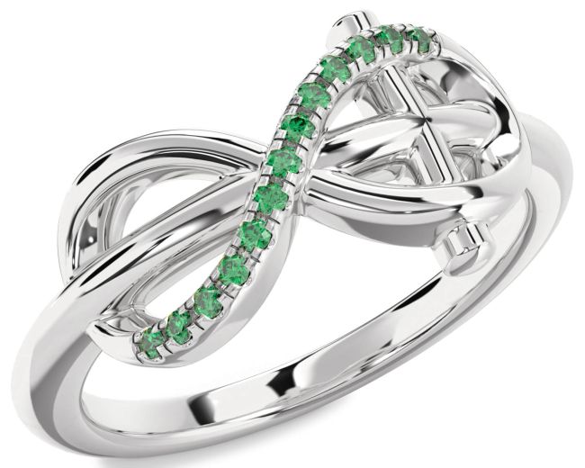 Emerald Platinum Infinity Cross Ring