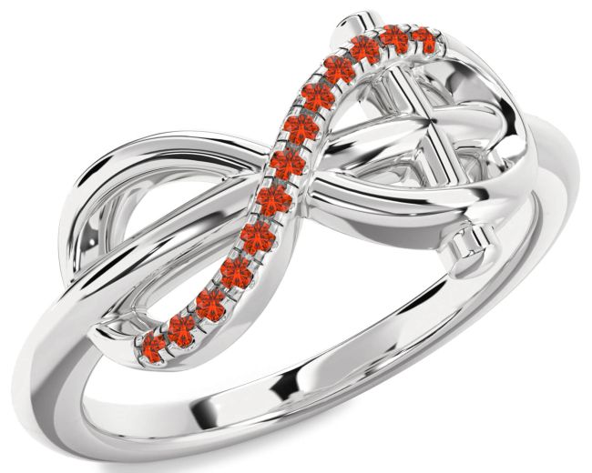 Fire Opal Silver Infinity Cross Ring