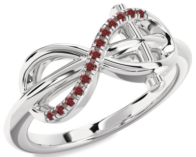 Garnet Silver Infinity Cross Ring
