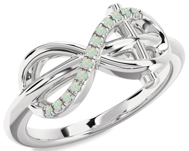 Opal Silver Infinity Cross Ring