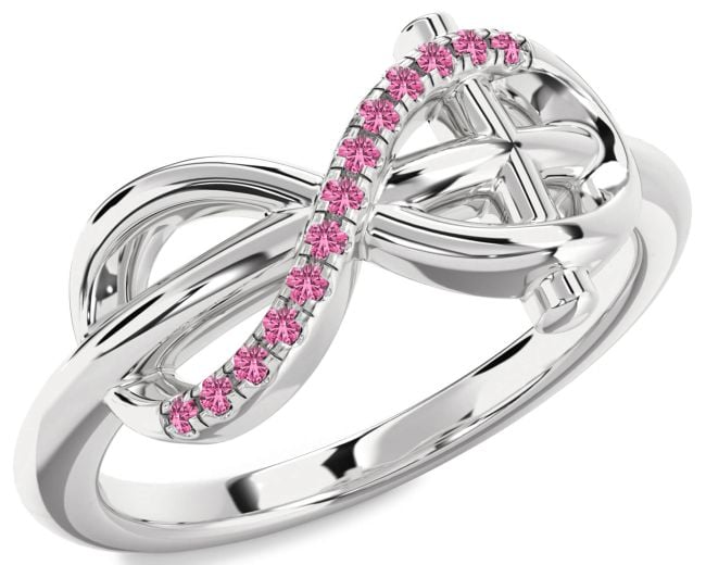 Pink Sapphire Silver Infinity Cross Ring