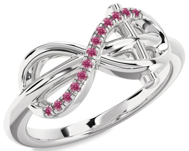 Pink Tourmaline Silver Infinity Cross Ring