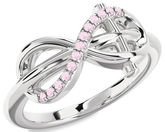 Rose Quartz Silver Infinity Cross Ring