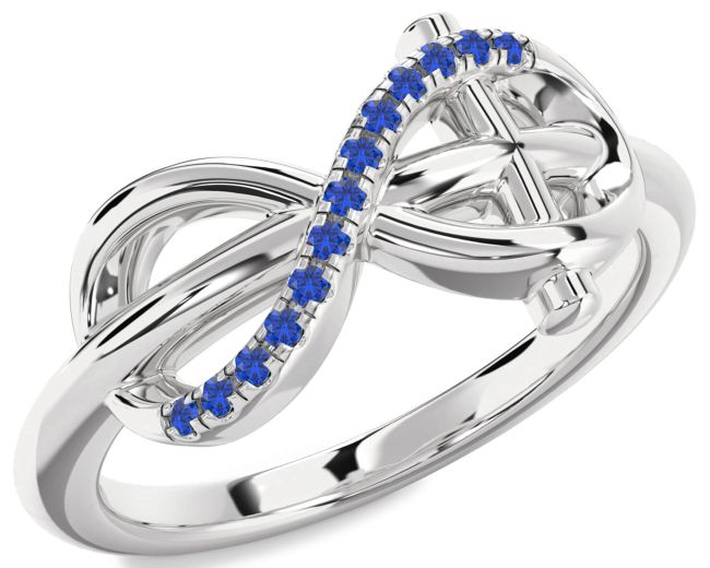 Blue Sapphire Silver Infinity Cross Ring