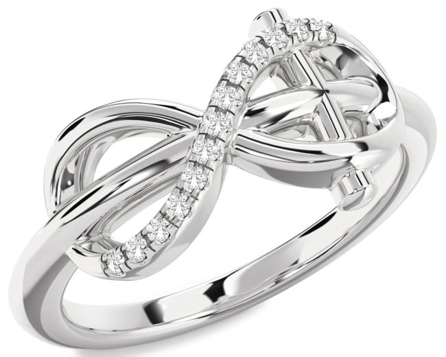 White Sapphire Silver Infinity Cross Ring