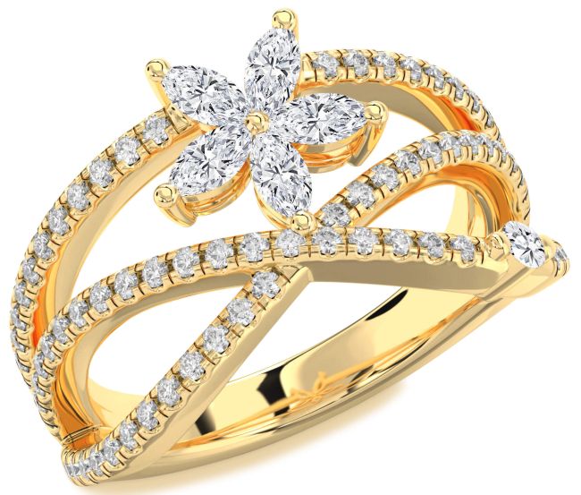 Diamond Gold Flower Marquise Two Stone Ring