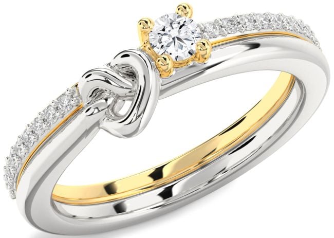 Diamond White Yellow Gold Heart Knot Promise Ring