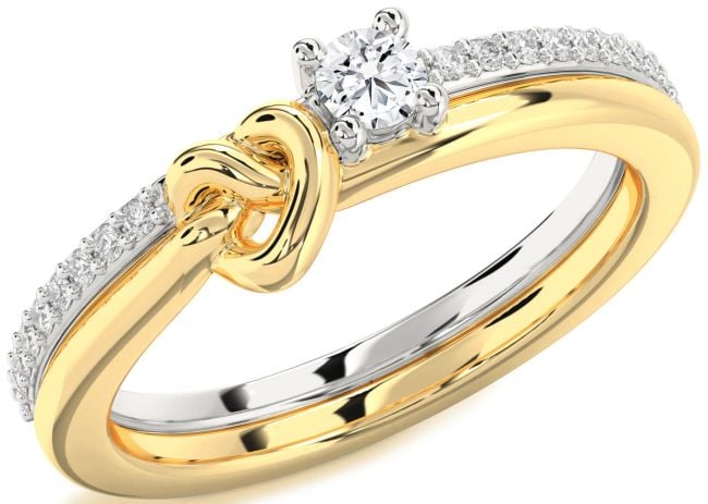 Diamond White Yellow Gold Heart Knot Promise Ring