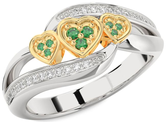 Diamond Emerald Gold Silver Heart Ring