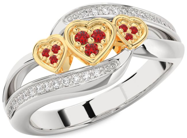 Diamond Ruby Gold Silver Heart Ring