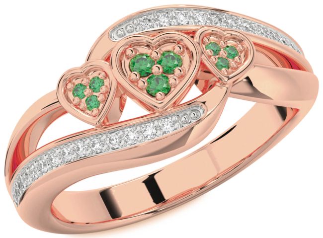 Diamond Emerald Rose Gold Heart Ring