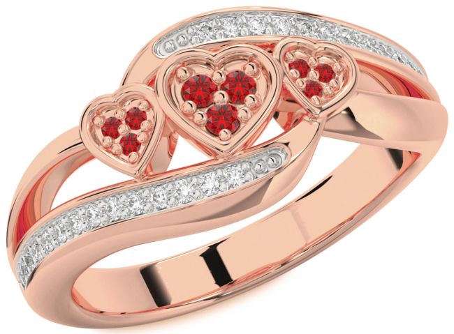 Diamond Ruby Rose Gold Heart Ring
