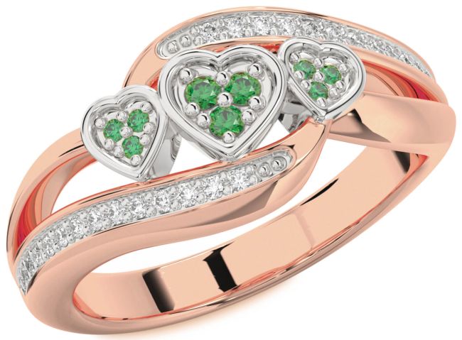 Diamond Emerald Rose Gold Silver Heart Ring