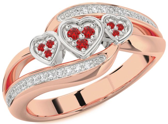 Diamond Ruby Rose Gold Silver Heart Ring