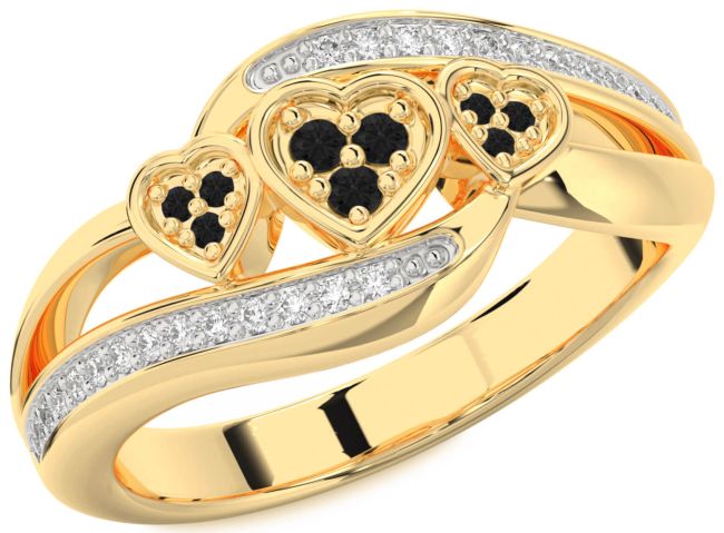 Black Diamond Gold Silver Heart Ring
