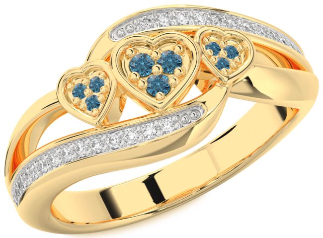 Blue Diamond Gold Silver Heart Ring