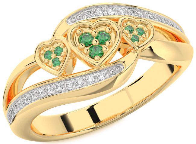 Diamond Emerald Gold Heart Ring
