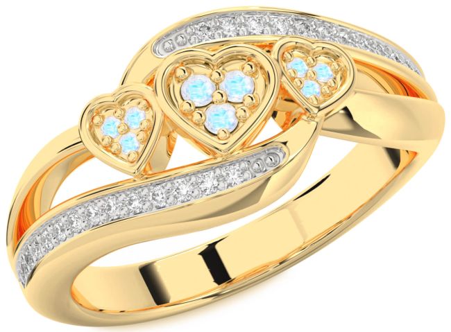 Diamond Moonstone Gold Silver Heart Ring