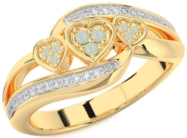 Diamond Opal Gold Silver Heart Ring
