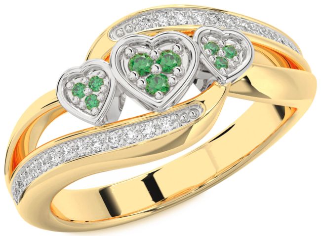 Diamond Emerald Gold Silver Heart Ring