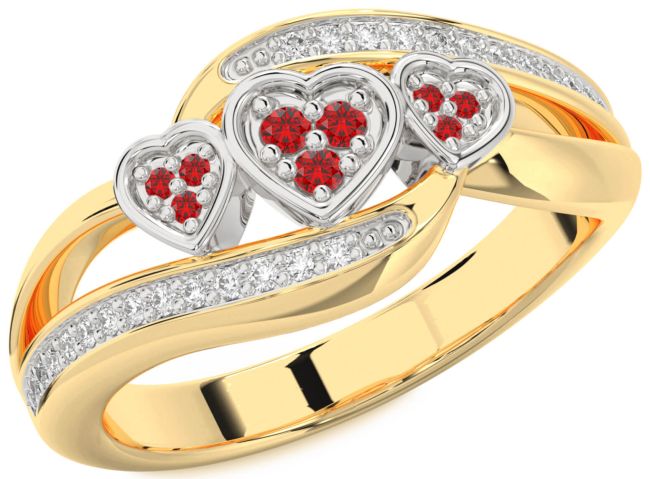 Diamond Ruby Gold Silver Heart Ring