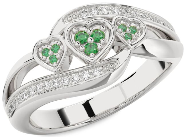Diamond Emerald Silver Heart Ring